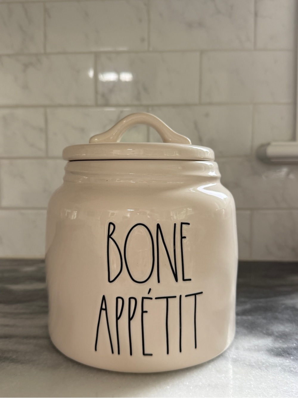Rae Dunn Cream Ceramic Canister with Black Lettering - BONE APPÉTIT